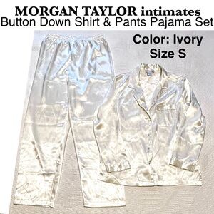 Morgan Taylor Intimates Ivory Pajama Set Button Down Shirt Cropped Pants 🌙